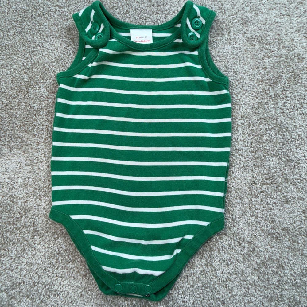 Hanna Andersson Green White Striped Organic Cotton Sleeveless Bodysuit 2T 85cm